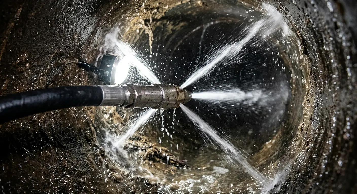 High-pressure hydro jetting nozzle cleaning sewer pipe for Emergency Drain Service in Payson
